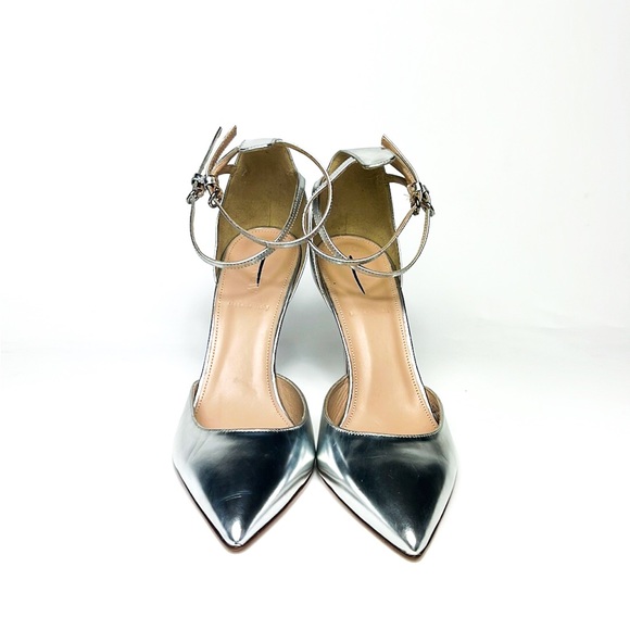 J.Crew Strap Pointed Toe Silver Heels - Picture 2 of 6